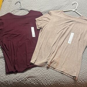 Nine West Short Sleeve Tees - Burgundy and Beige